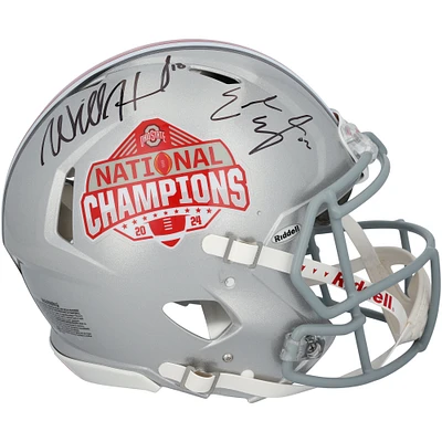 Will Howard & Emeka Egbuka Ohio State Buckeyes Autographed 2024 College Football Playoff National Champions Logo Riddell Speed Authentic Helmet