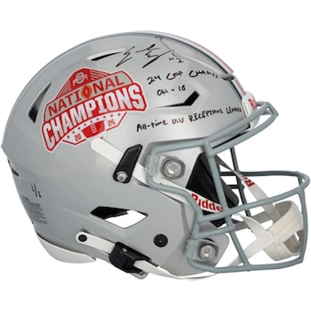 Emeka Egbuka Ohio State Buckeyes Autographed 2024 College Football Playoff National Champions Logo Riddell Speed Flex Authentic Helmet with Multiple Inscriptions - Limited Edition #1/1