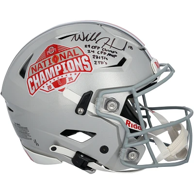 Will Howard Ohio State Buckeyes Autographed 2024 College Football Playoff National Champions Logo Riddell Speed Flex Authentic Helmet with Multiple Inscriptions - Limited Edition #1/1