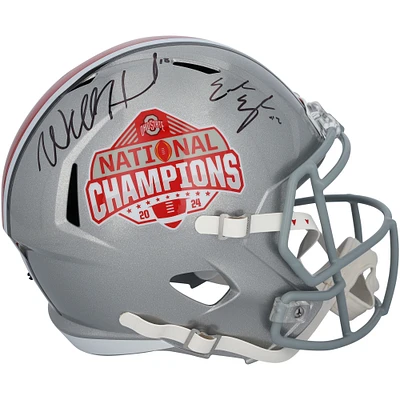 Will Howard & Emeka Egbuka Ohio State Buckeyes Autographed 2024 College Football Playoff National Champions Logo Riddell Speed Replica Helmet