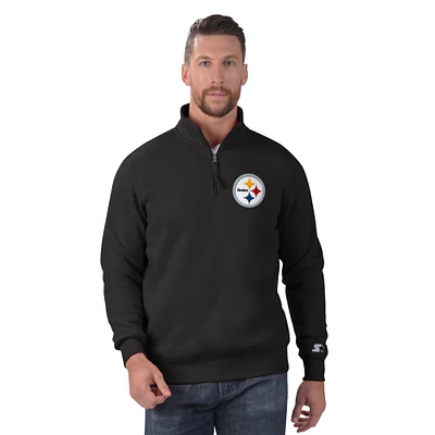 Men's Starter Black Pittsburgh Steelers Classic Quarter-Zip Pullover Sweatshirt