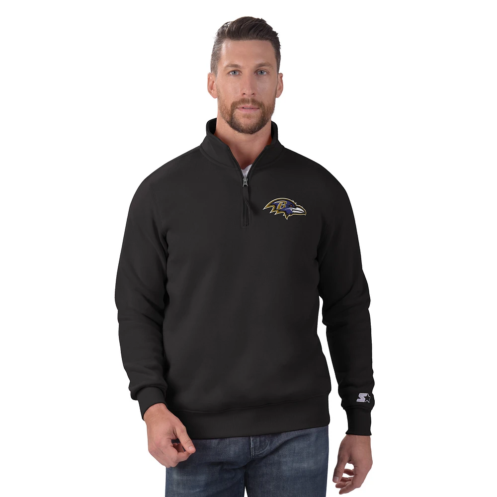 Men's Starter Black Baltimore Ravens Classic Quarter-Zip Pullover Sweatshirt