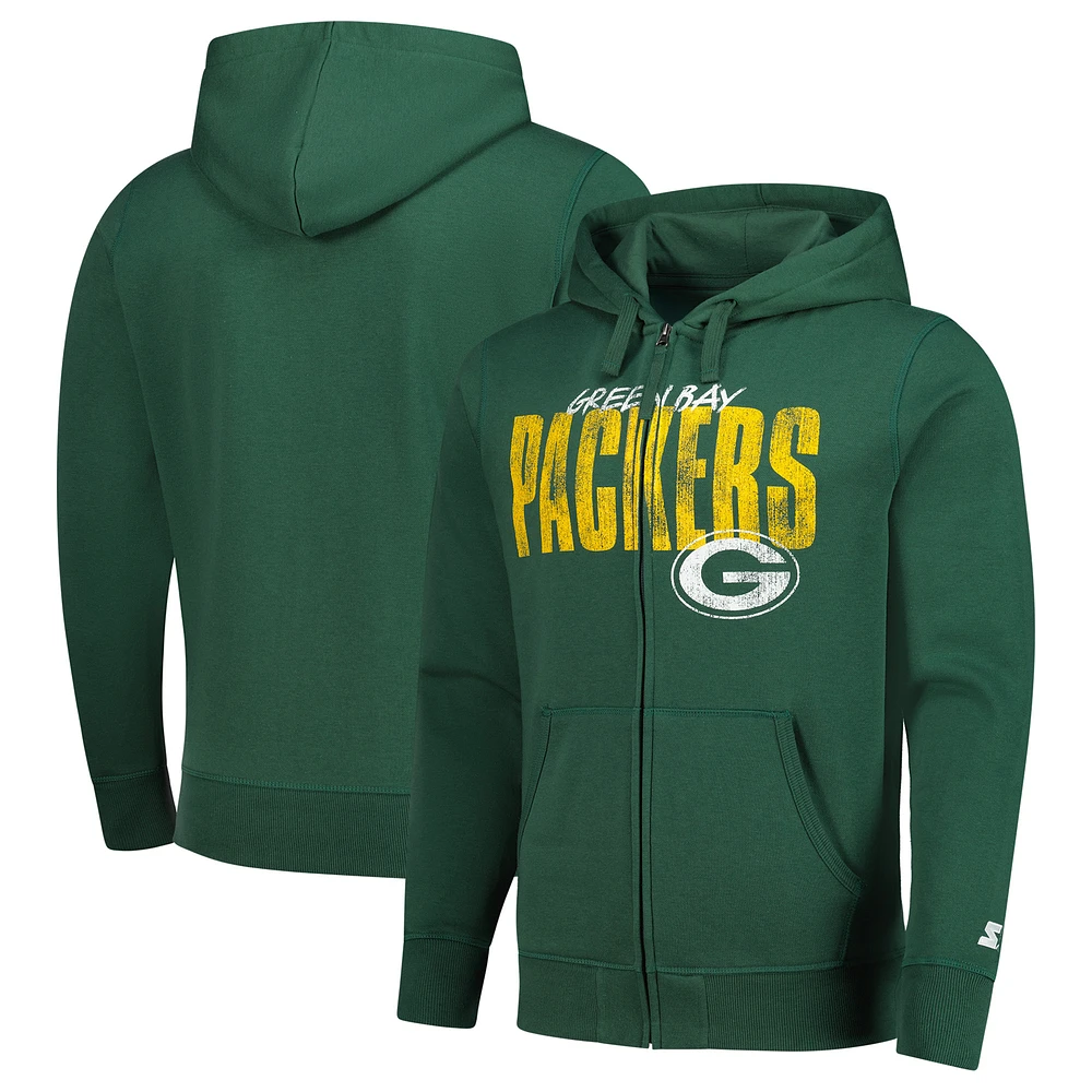 Men's Starter Green Bay Packers Distressed Classic Full-Zip Hoodie
