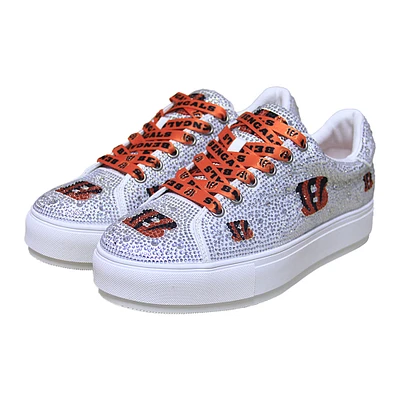 Women's Cuce White Cincinnati Bengals Crystal Team Logo Sneakers