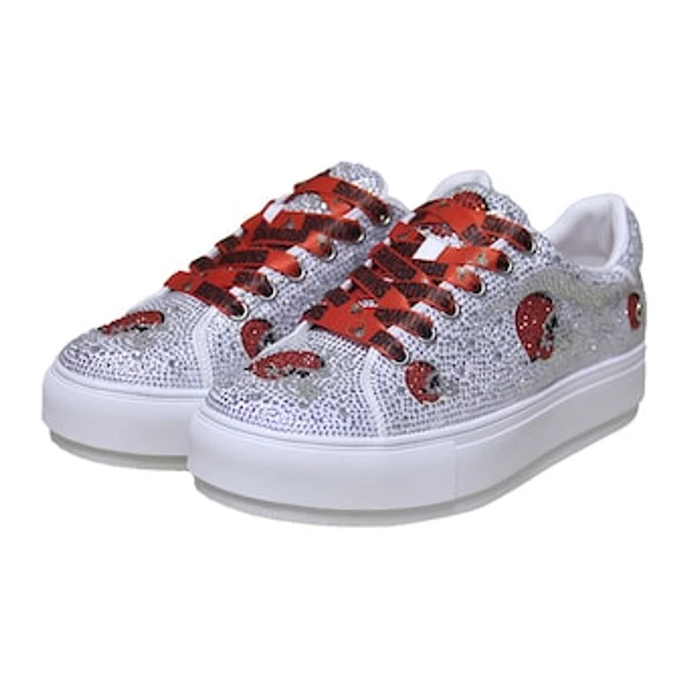 Women's Cuce White Cleveland Browns Crystal Team Logo Sneakers