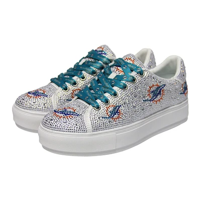 Women's Cuce White Miami Dolphins Crystal Team Logo Sneakers