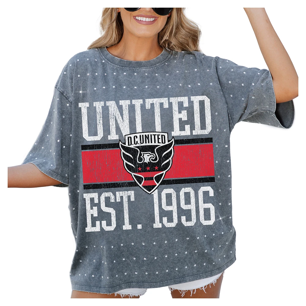 Women's Gameday Couture Gray D.C. United Oversized Mini Rhinestone Classic T-Shirt