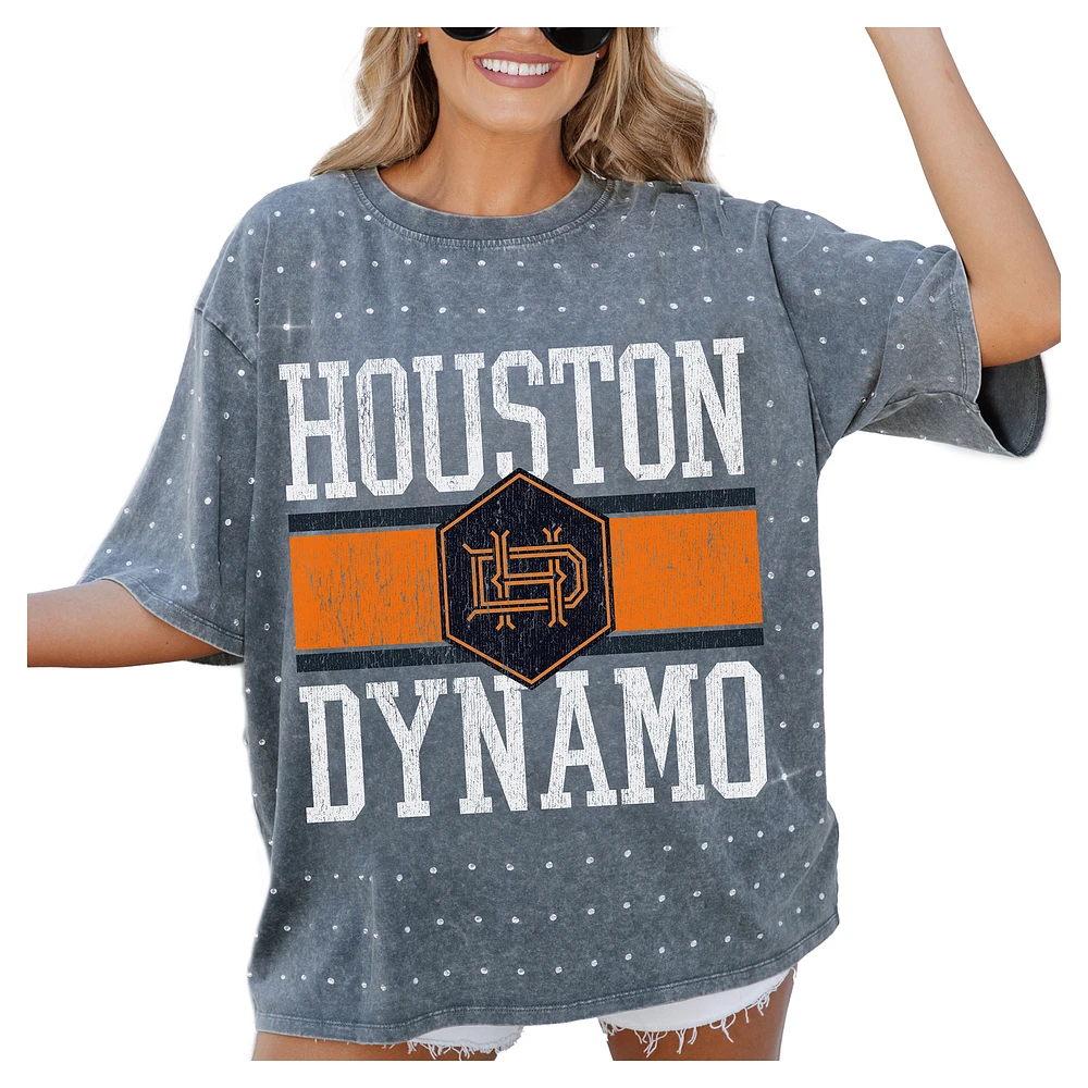 Women's Gameday Couture Gray Houston Dynamo FC Oversized Mini Rhinestone Classic T-Shirt