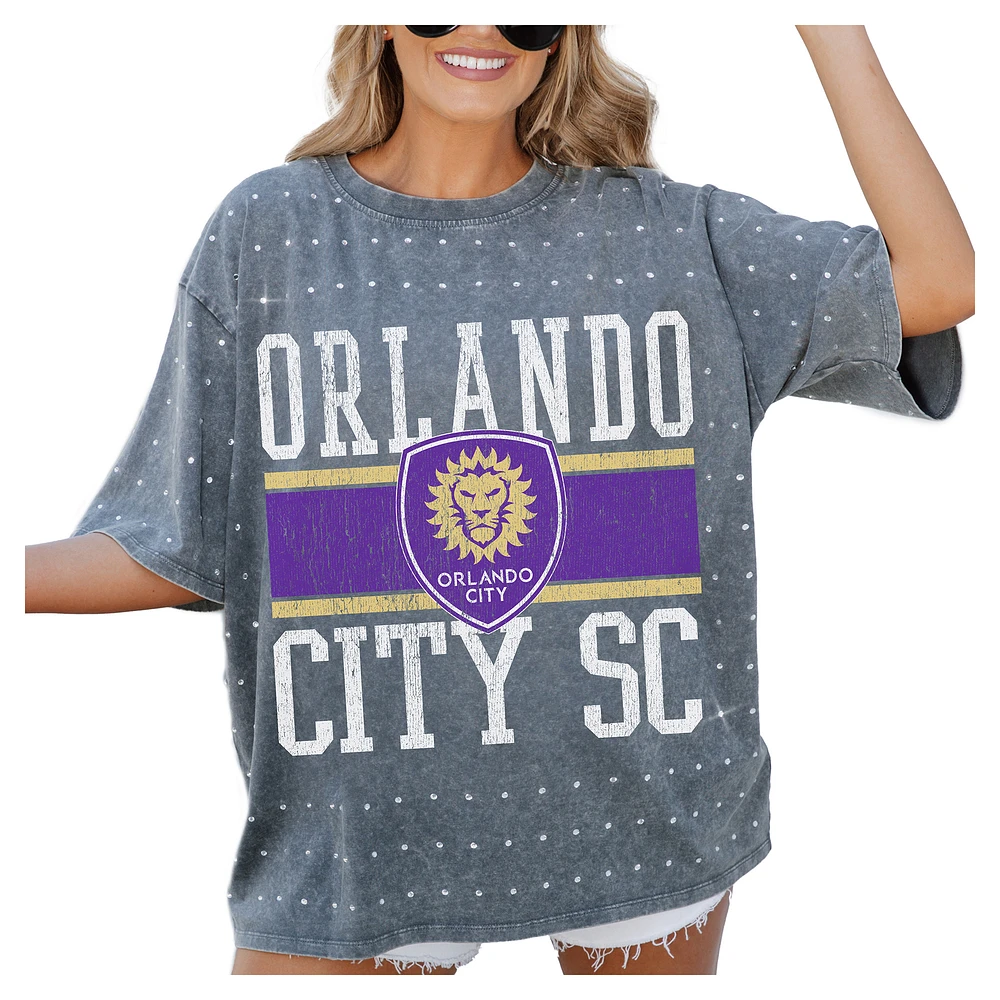Women's Gameday Couture Gray Orlando City SC Oversized Mini Rhinestone Classic T-Shirt