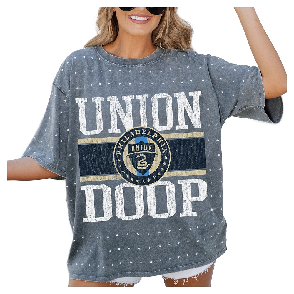 Women's Gameday Couture Gray Philadelphia Union Oversized Mini Rhinestone Classic T-Shirt