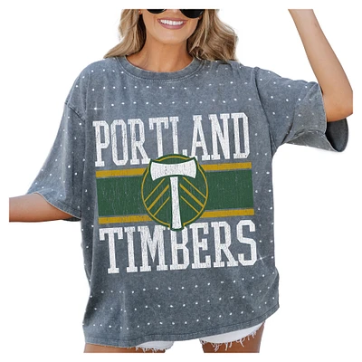 Women's Gameday Couture Gray Portland Timbers Oversized Mini Rhinestone Classic T-Shirt