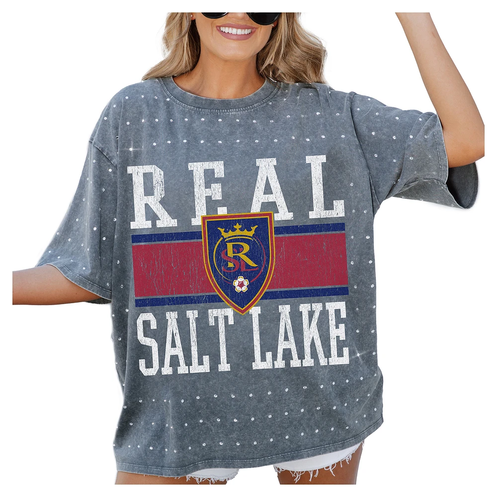 Women's Gameday Couture Gray Real Salt Lake Oversized Mini Rhinestone Classic T-Shirt