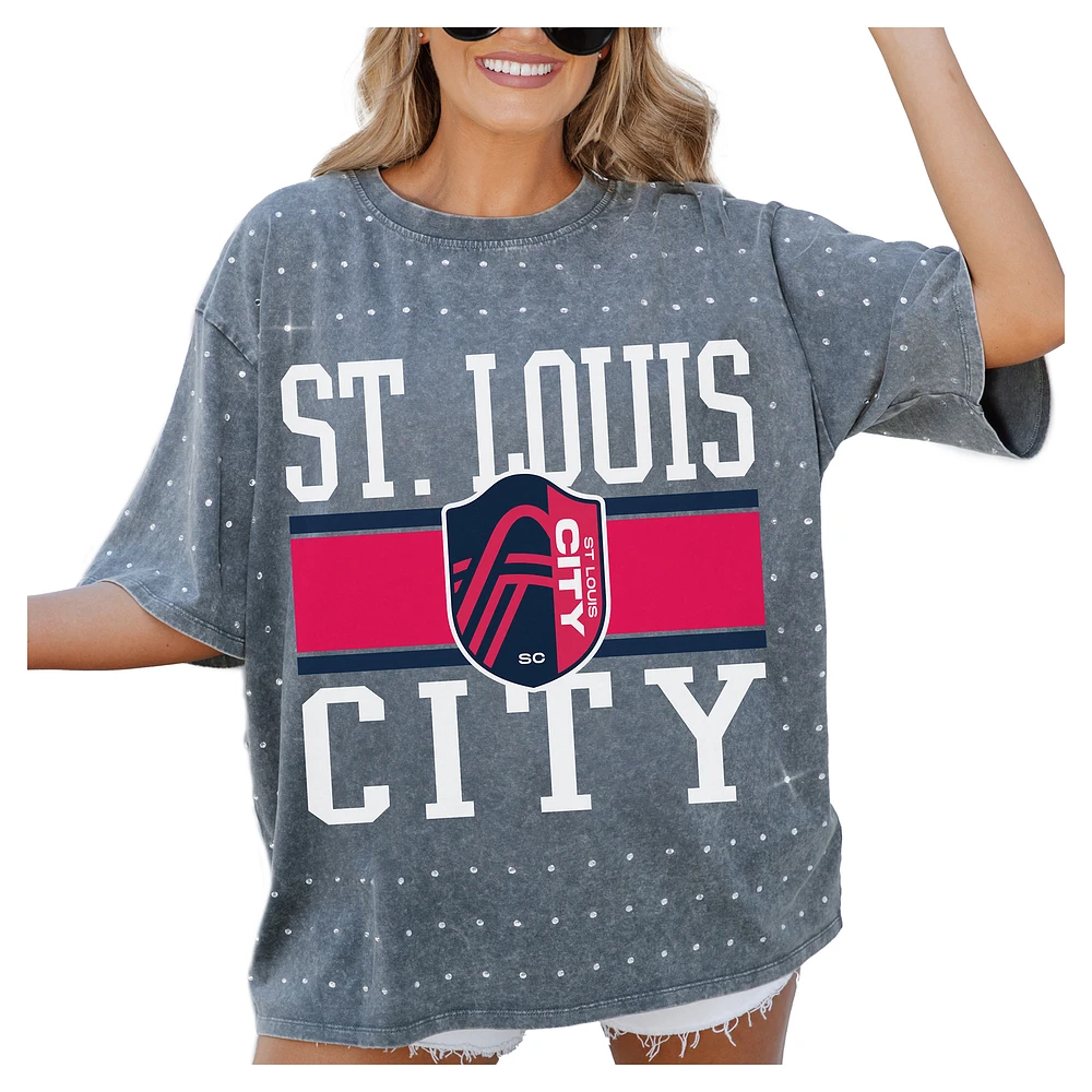 Women's Gameday Couture Gray St. Louis City SC Oversized Mini Rhinestone Classic T-Shirt