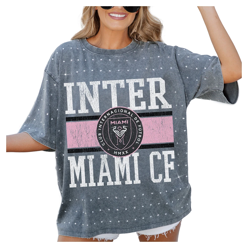 Women's Gameday Couture Gray Inter Miami CF Oversized Mini Rhinestone Classic T-Shirt