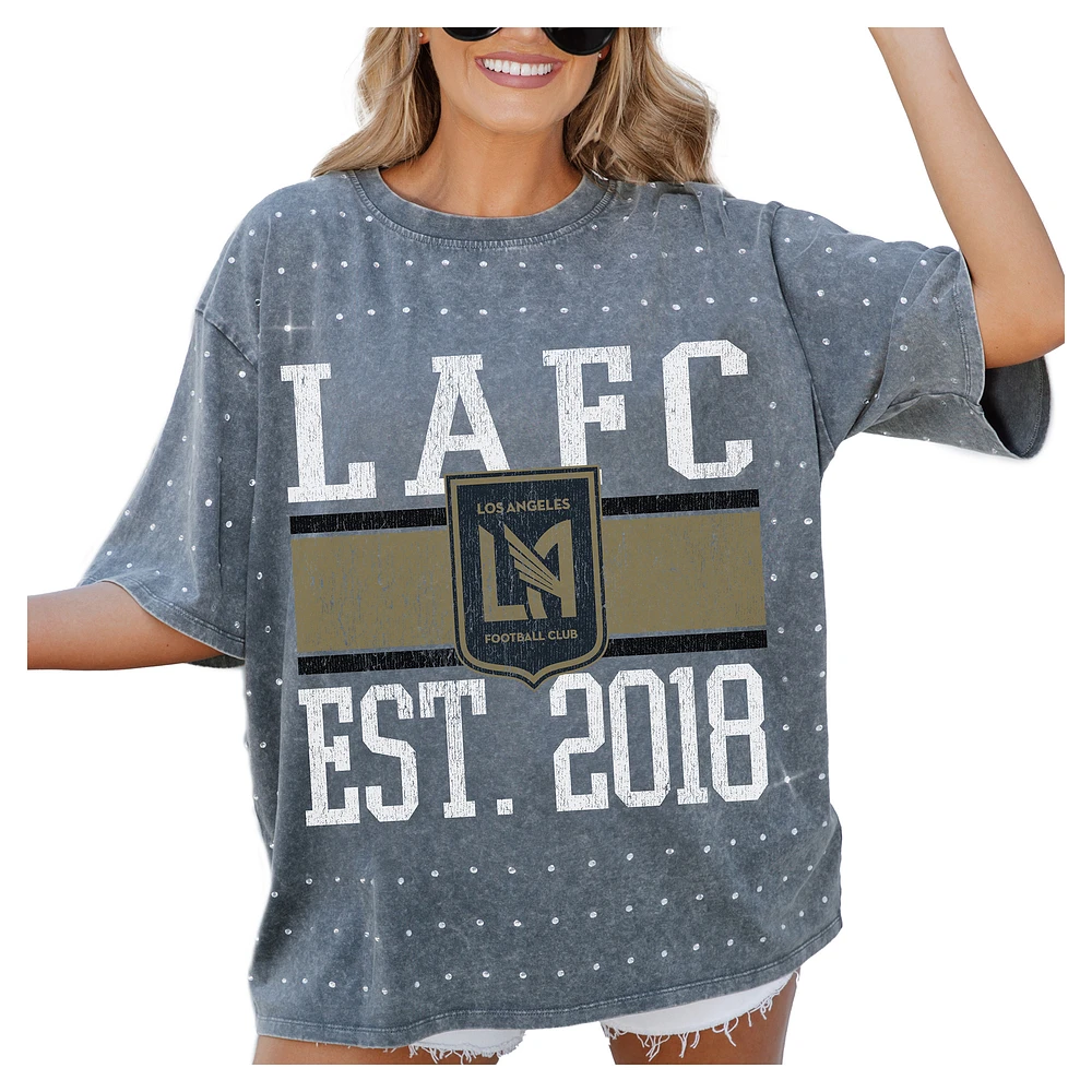 Women's Gameday Couture Gray LAFC Oversized Mini Rhinestone Classic T-Shirt