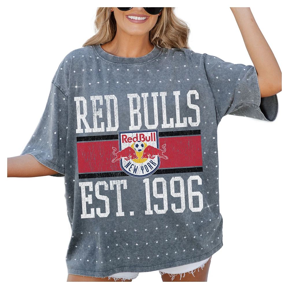 Women's Gameday Couture Gray New York Red Bulls Oversized Mini Rhinestone Classic T-Shirt