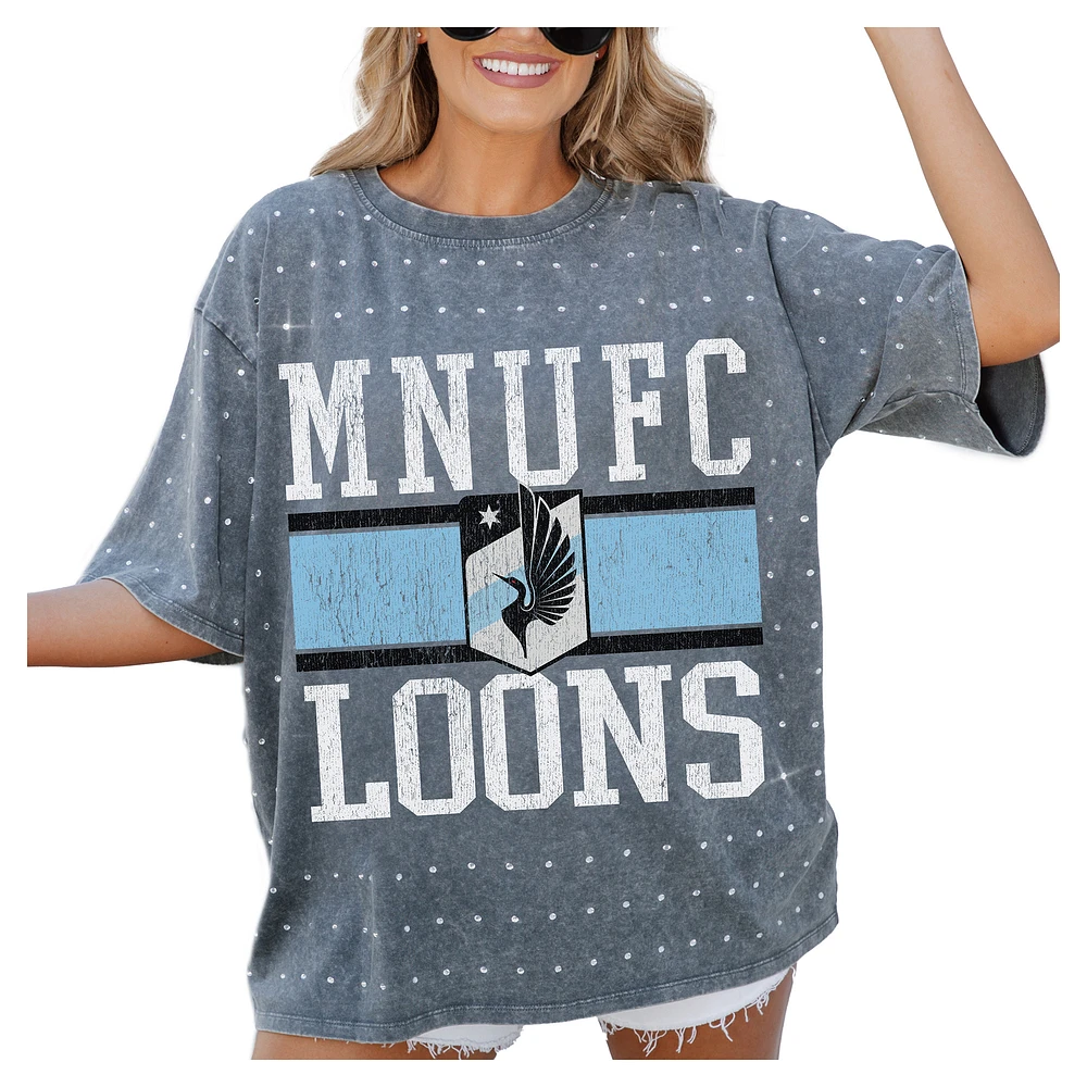 Women's Gameday Couture Gray Minnesota United FC Oversized Mini Rhinestone Classic T-Shirt