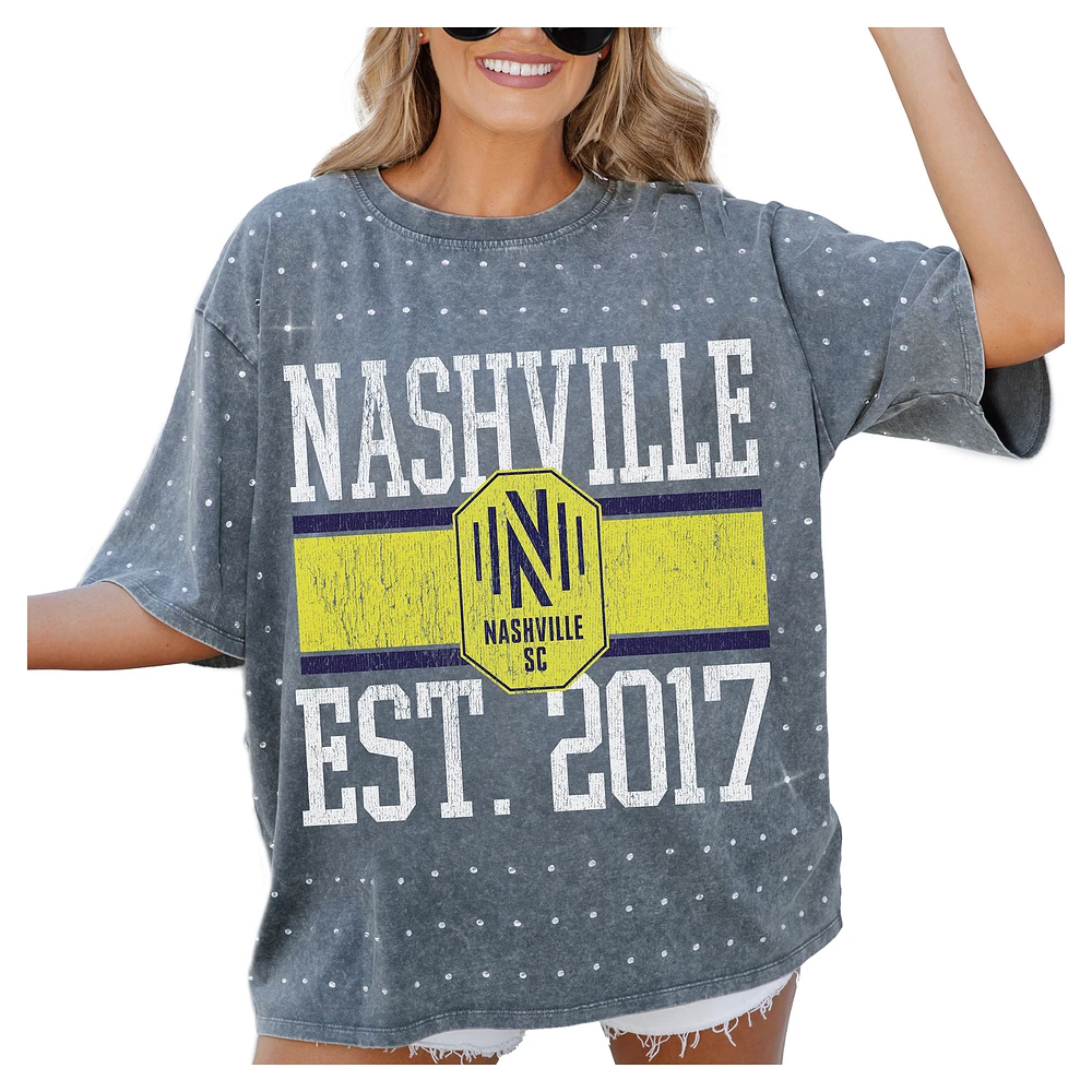Women's Gameday Couture Gray Nashville SC Oversized Mini Rhinestone Classic T-Shirt