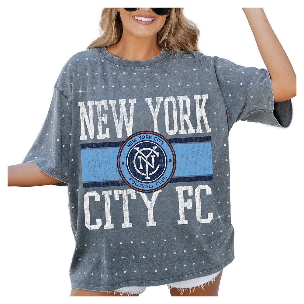 Women's Gameday Couture Gray New York City FC Oversized Mini Rhinestone Classic T-Shirt