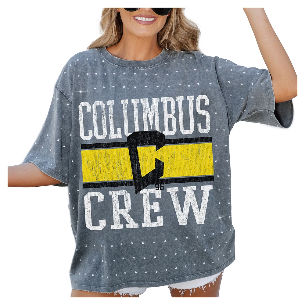 Women's Gameday Couture Gray Columbus Crew Oversized Mini Rhinestone Classic T-Shirt