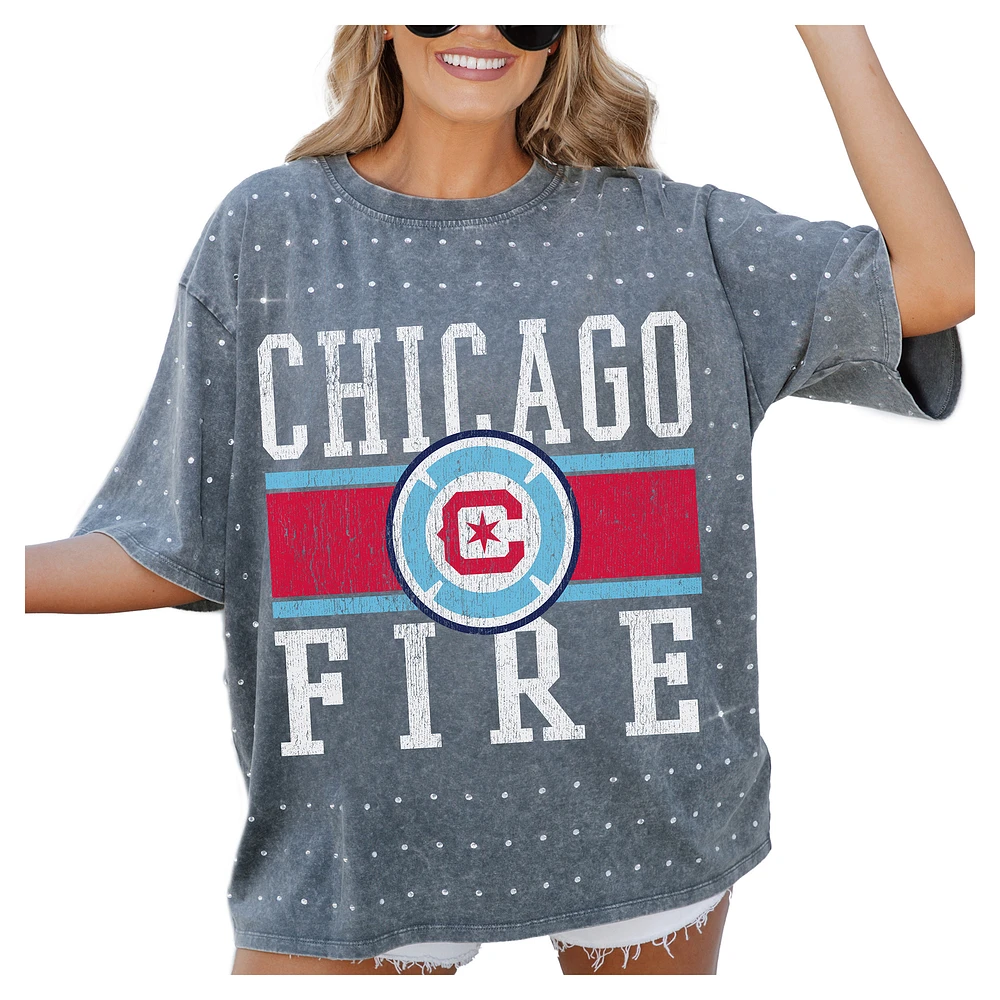 Women's Gameday Couture Gray Chicago Fire Oversized Mini Rhinestone Classic T-Shirt