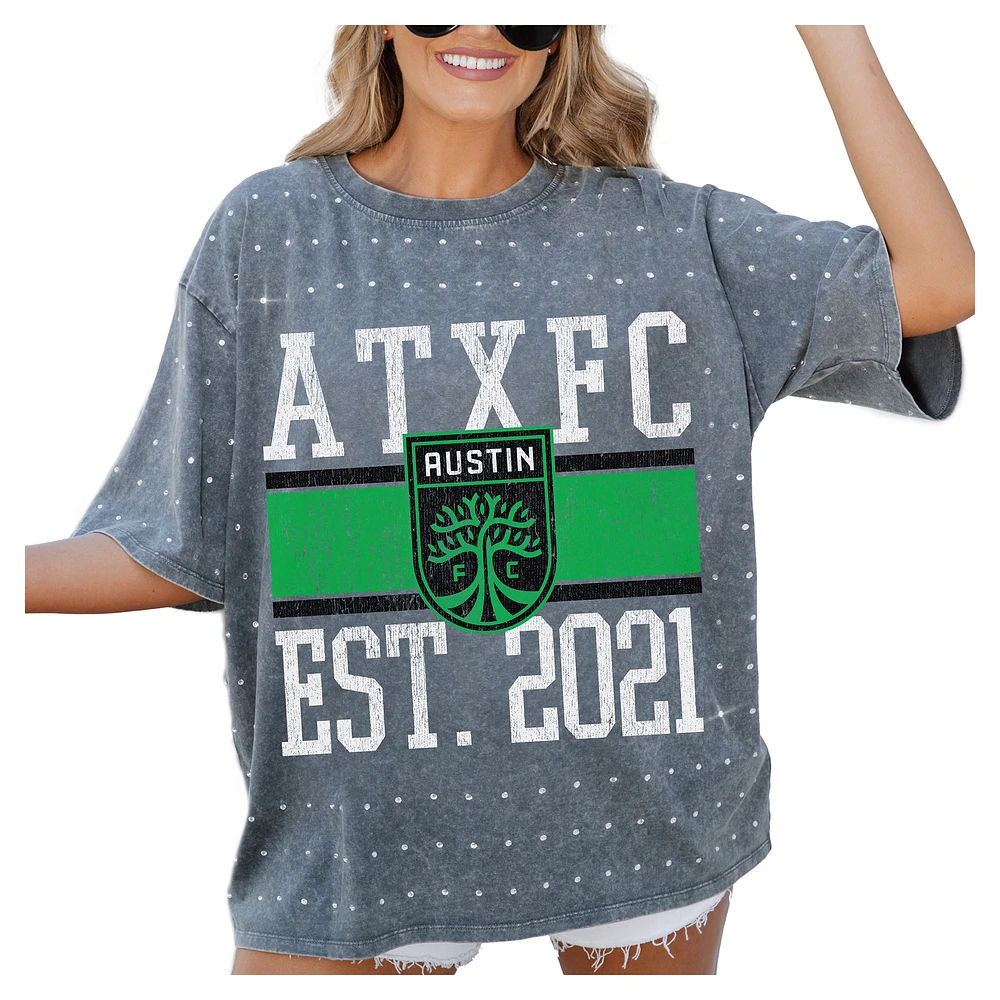 Women's Gameday Couture Gray Austin FC Oversized Mini Rhinestone Classic T-Shirt