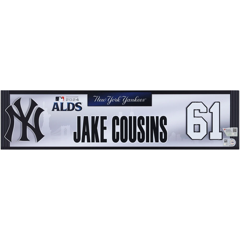 Jake Cousins New York Yankees Player-Issued #61 White Nameplate from the 2024 ALDS vs. Kansas City Royals