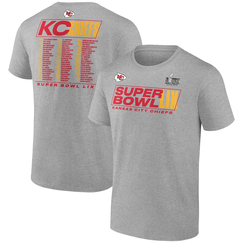 Men's Fanatics Heather Gray Kansas City Chiefs Super Bowl LIX Big & Tall Roster T-Shirt