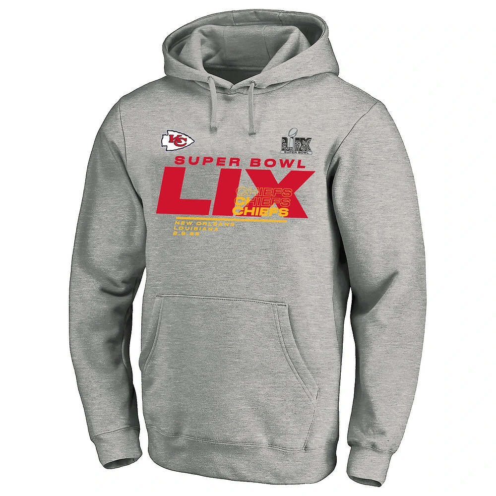Men's Fanatics Heather Gray Kansas City Chiefs Super Bowl LIX Big & Tall Quick Pass Pullover Hoodie