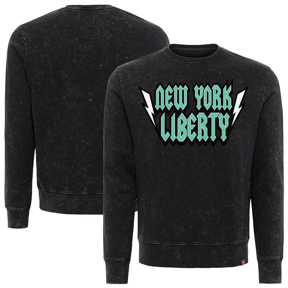 Unisex Sportiqe Black New York Liberty Rock & Roll Collection Freddy Mineral Wash Pullover Sweatshirt