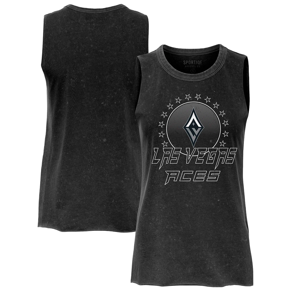 Women's Sportiqe Black Las Vegas Aces Rock & Roll Collection Turner Mineral Wash Tank Top