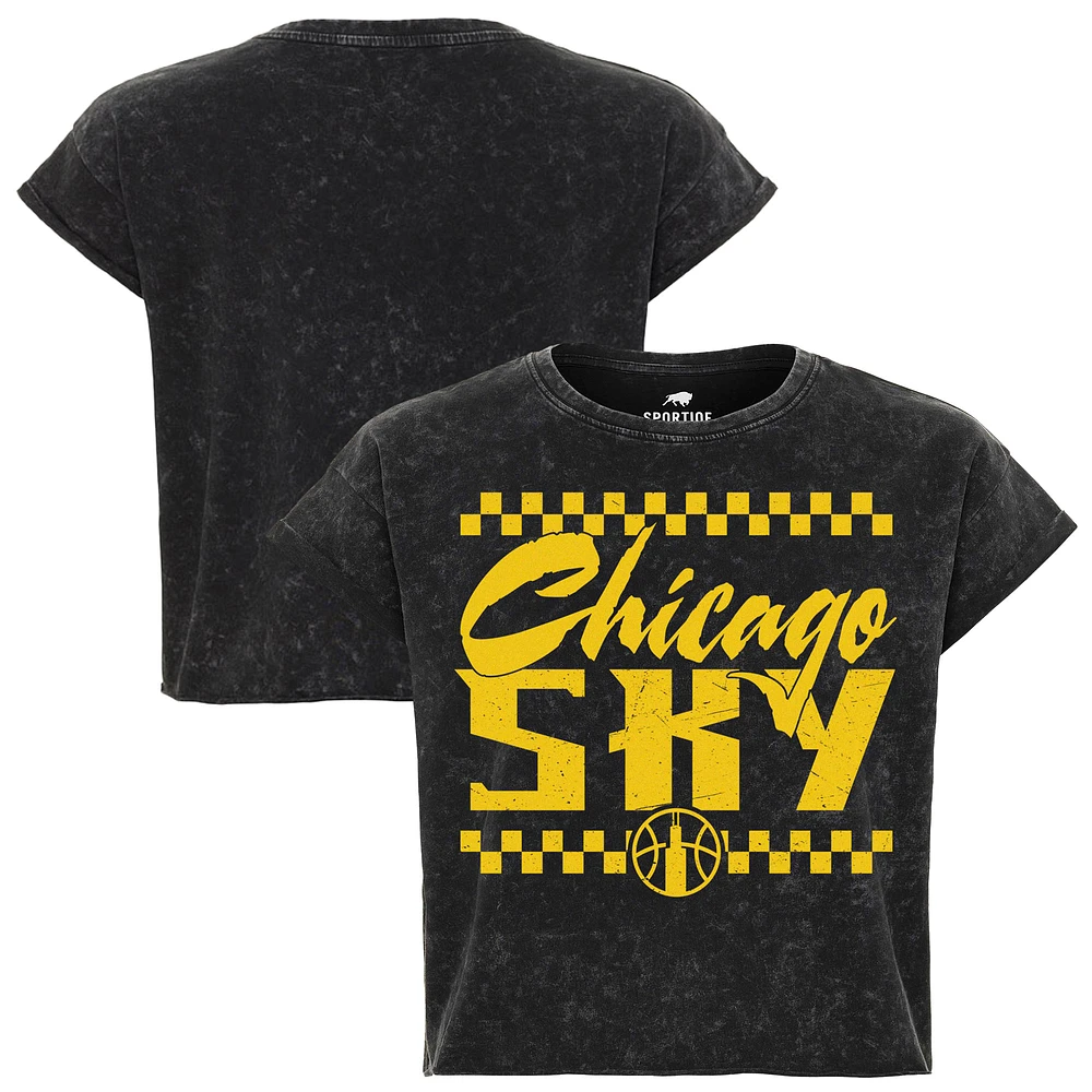 Women's Sportiqe Black Chicago Sky Rock & Roll Collection Gwen Mineral Wash Cropped T-Shirt