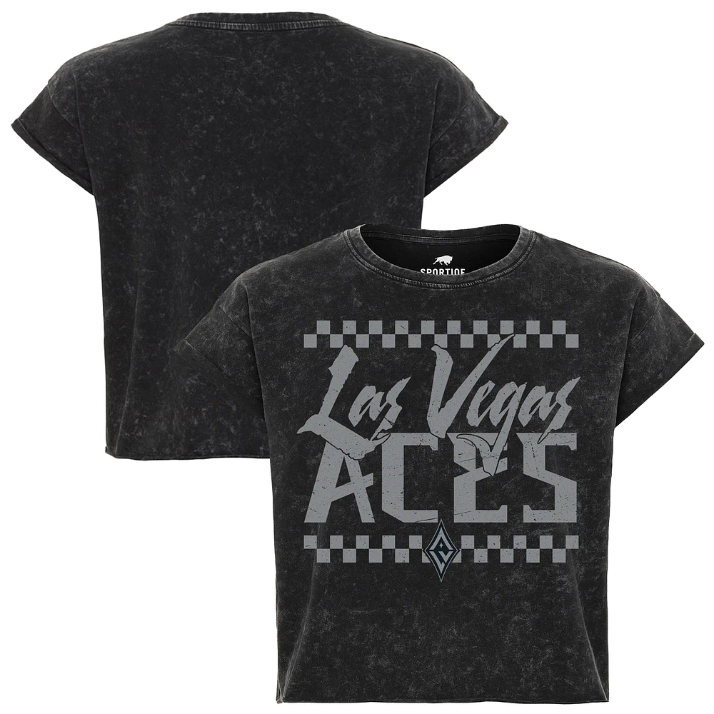 Women's Sportiqe Black Las Vegas Aces Rock & Roll Collection Gwen Mineral Wash Cropped T-Shirt