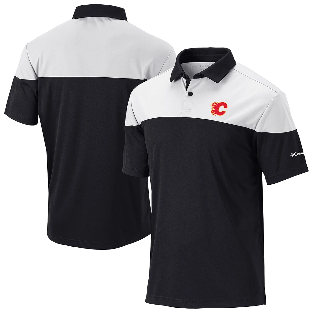 Men's Columbia Black/White Calgary Flames Best Ball Omni-Wick Polo
