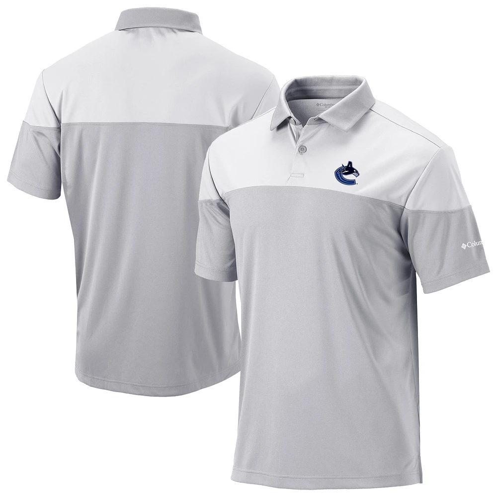 Men's Columbia Gray/White Vancouver Canucks Best Ball Omni-Wick Polo