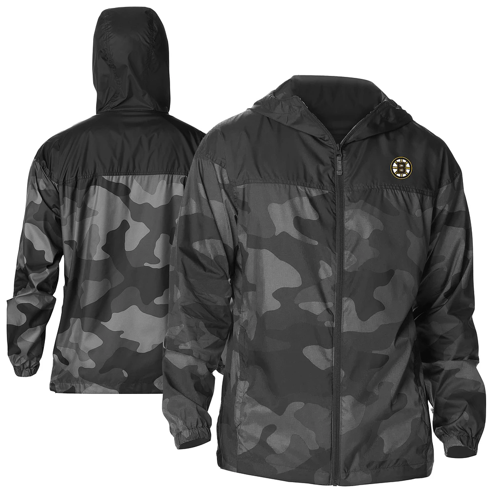 Men's Columbia Black Boston Bruins Camo Flash Challenger Omni-Shade Full-Zip Hoodie Windbreaker