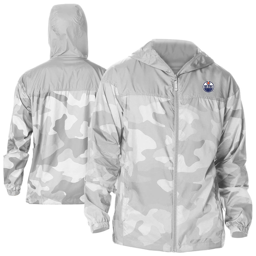 Men's Columbia Gray Edmonton Oilers Camo Flash Challenger Omni-Shade Full-Zip Hoodie Windbreaker