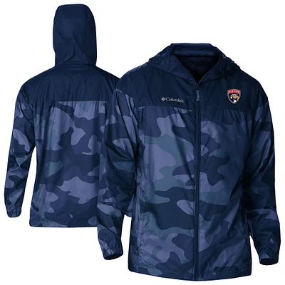 Men's Columbia Navy Florida Panthers Camo Flash Challenger Omni-Shade Full-Zip Hoodie Windbreaker