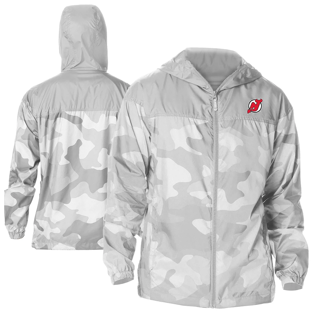 Men's Columbia Gray New Jersey Devils Camo Flash Challenger Omni-Shade Full-Zip Hoodie Windbreaker