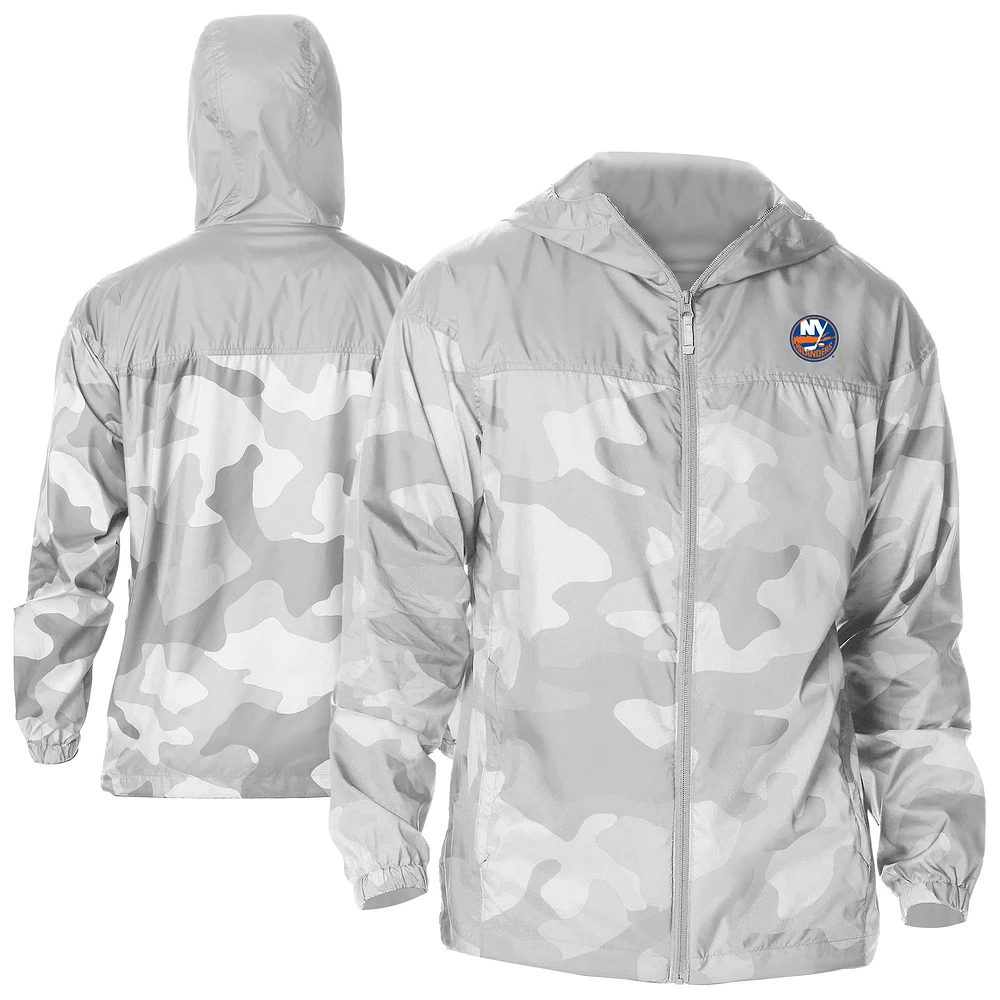 Men's Columbia Gray New York Islanders Camo Flash Challenger Omni-Shade Full-Zip Hoodie Windbreaker