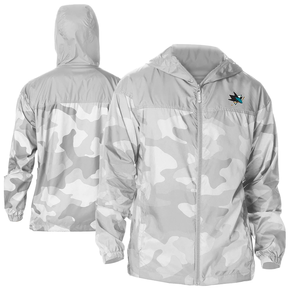 Men's Columbia Gray San Jose Sharks Camo Flash Challenger Omni-Shade Full-Zip Hoodie Windbreaker