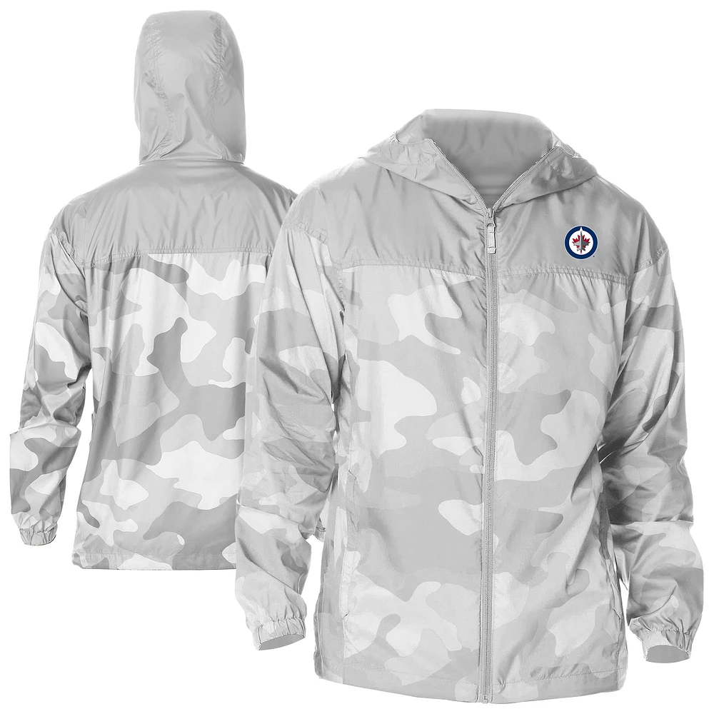Men's Columbia Gray Winnipeg Jets Camo Flash Challenger Omni-Shade Full-Zip Hoodie Windbreaker
