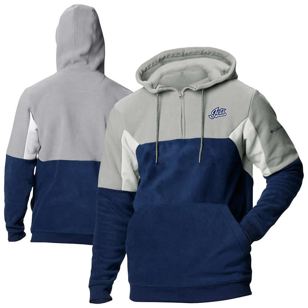 Men's Columbia Navy Winnipeg Jets Lodge Fleece Quarter-Zip Hoodie
