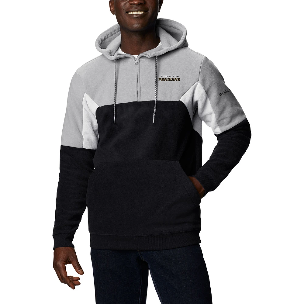 Men's Columbia Black Pittsburgh Penguins Lodge Fleece Quarter-Zip Hoodie