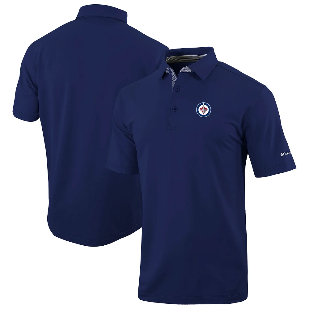 Men's Columbia Navy Winnipeg Jets Even Lie Omni-Wick Polo