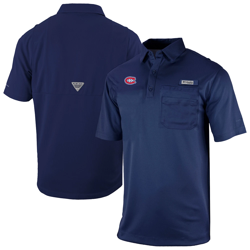 Men's Columbia Navy Montreal Canadiens Flycaster Omni-Wick Pocket Polo