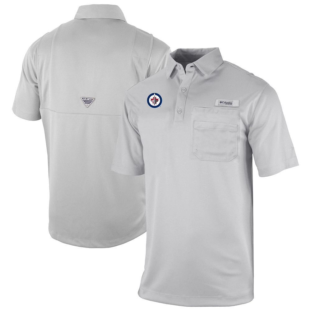 Men's Columbia Gray Winnipeg Jets Flycaster Omni-Wick Pocket Polo