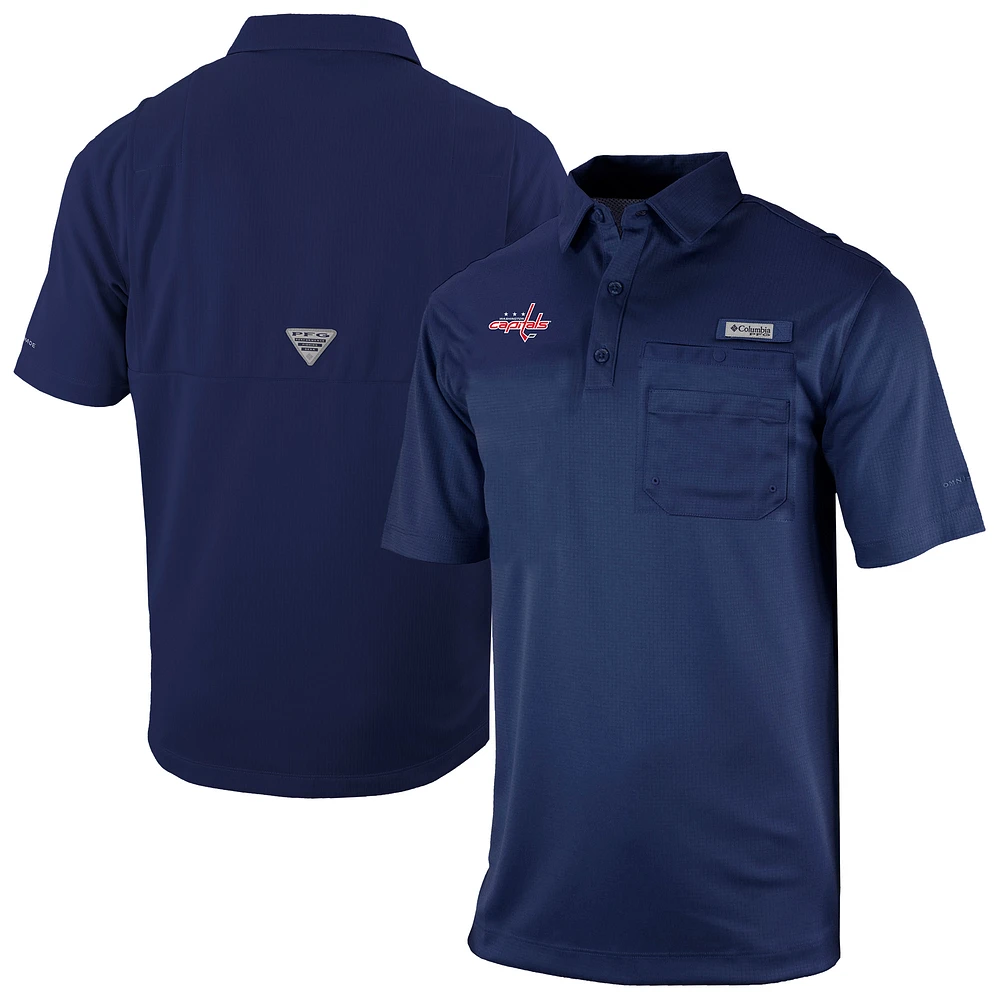 Men's Columbia Navy Washington Capitals Flycaster Omni-Wick Pocket Polo