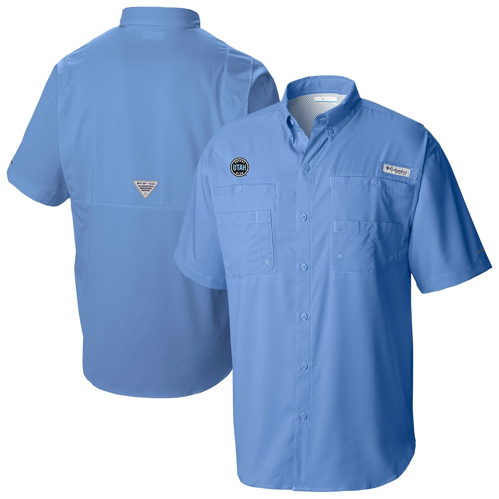 Men's Columbia Blue Utah Hockey Club Tamiami Short Sleeve Omni-Wick Button-Down Shirt