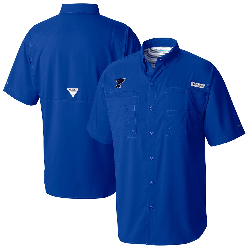 Men's Columbia Blue St. Louis Blues Tamiami Short Sleeve Omni-Wick Button-Down Shirt